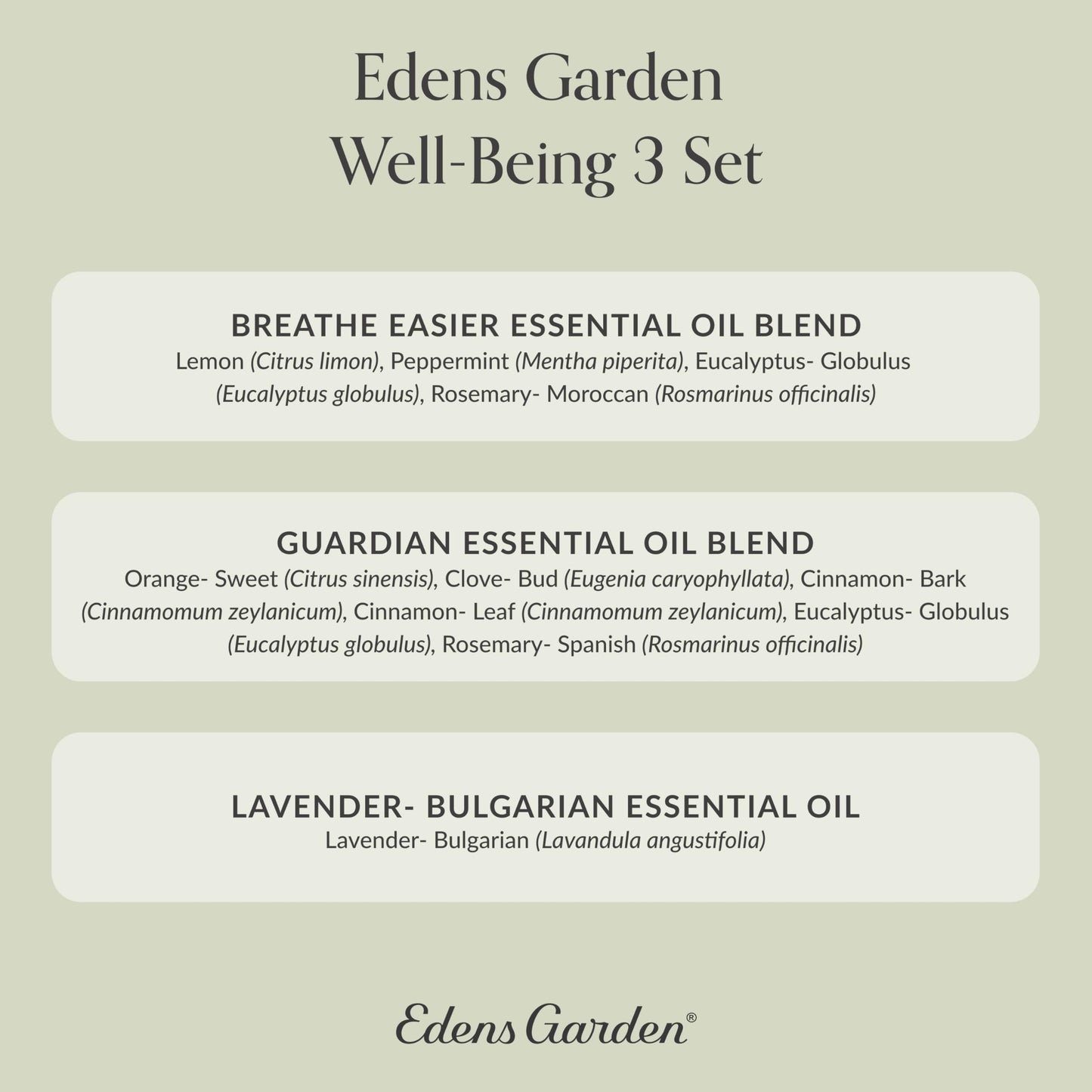 Edens Garden Well-Being 3 Set – 100% Pure Therapeutic Grade Essential Oils (10 ml x3) – Breathe Easier, Guardian & Lavender