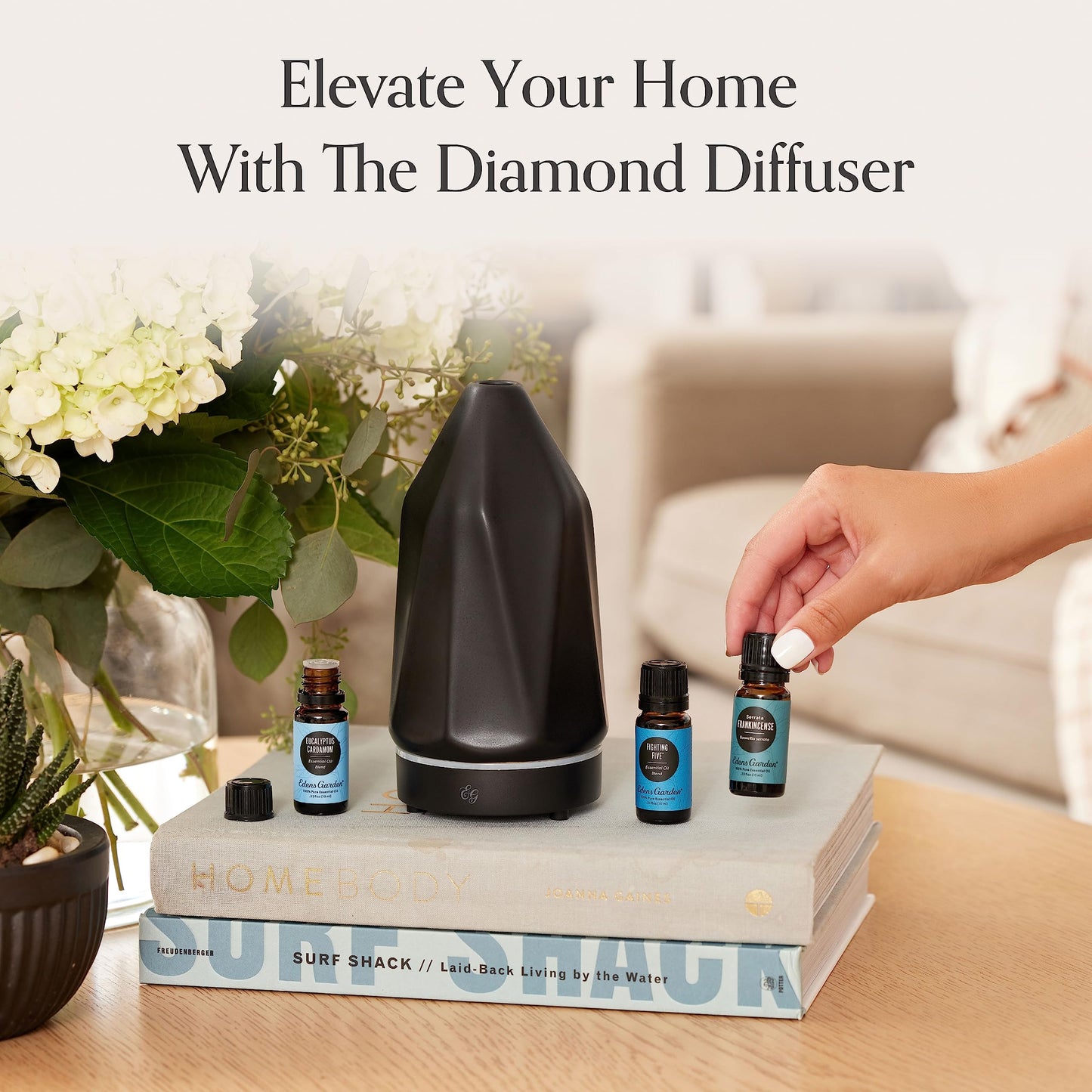 Edens Garden White Diamond Essential Oil Diffuser – Ultrasonic 90 ml with Auto Shut-Off and Ambient Light