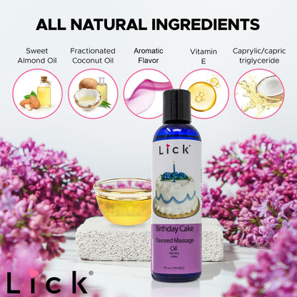 Birthday Cake Flavored Massage Oil – 4 oz | Aromatherapy Vitamin E Skin Moisturizing Oil