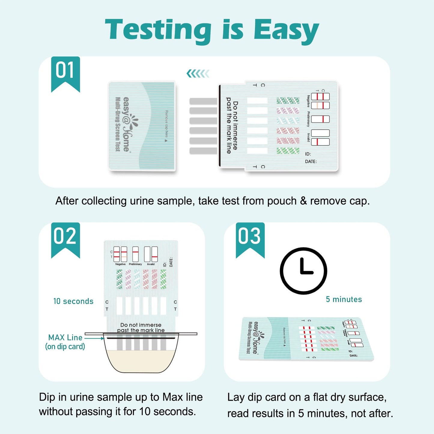 Easy@Home 6-Panel Drug Test Kit – 5 Pack Urine Tests (THC, AMP, BZO, COC, MET, OPI 2000) #EDOAP-264