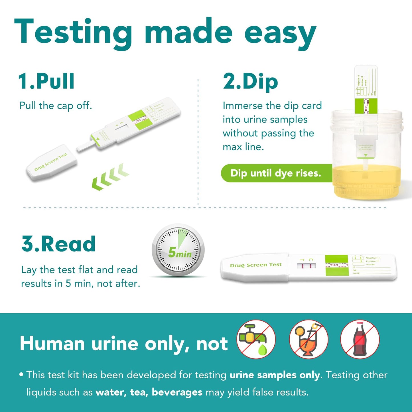 Easy@Home Marijuana Test Dip Card – THC Urine Strip Kit (50 ng/mL) Pack of 12