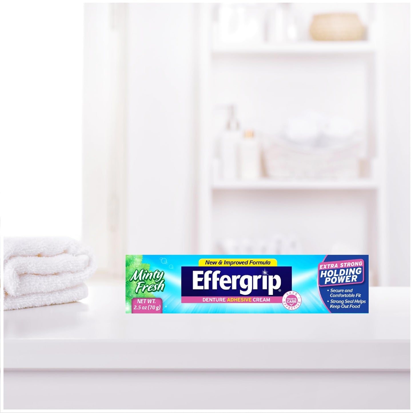 Effergrip Denture Adhesive Cream – Minty Fresh, 2.5 oz, Zinc-Free