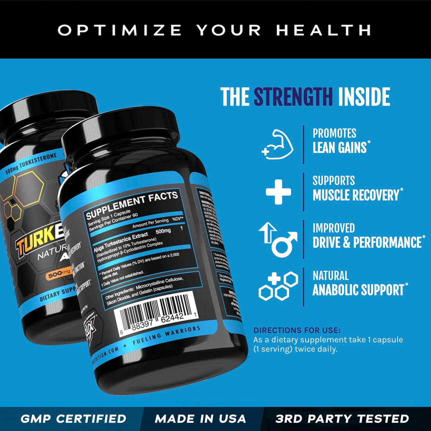 eFlow Nutrition Turkesterone Supplement for Men – Highest Purity, Cyclodextrin Absorption, 60 Capsules