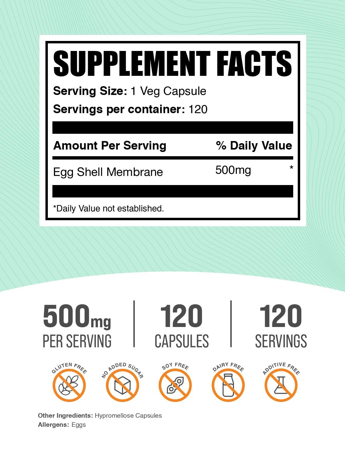 BulkSupplements.com Egg Shell Membrane Capsules - Dairy-Free Collagen Alternative (500mg) | 120 Count