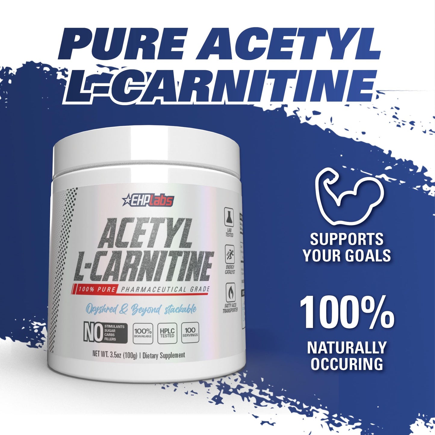 EHP Labs Acetyl L-Carnitine Powder – Brain Health, Energy & Heart Support | 100 Servings