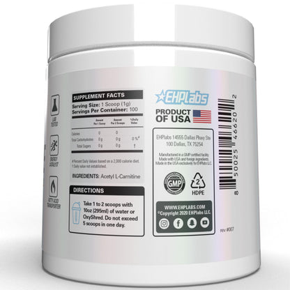 EHP Labs Acetyl L-Carnitine Powder – Brain Health, Energy & Heart Support | 100 Servings
