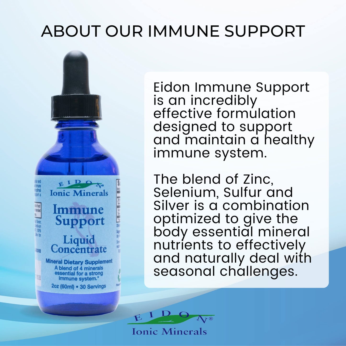 Eidon Immune Support Liquid Concentrate – Immune Booster Mineral Drops (Zinc, Selenium, Sulfur), Bioavailable, No Preservatives, 2 oz