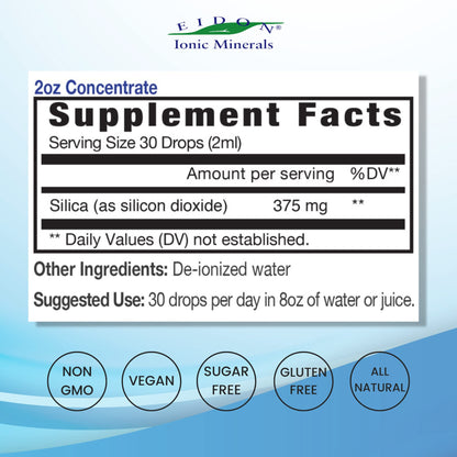 Eidon Liquid Silica Mineral Concentrate – Silica Supplement for Hair, Skin & Nails – Collagen Support | 2 oz