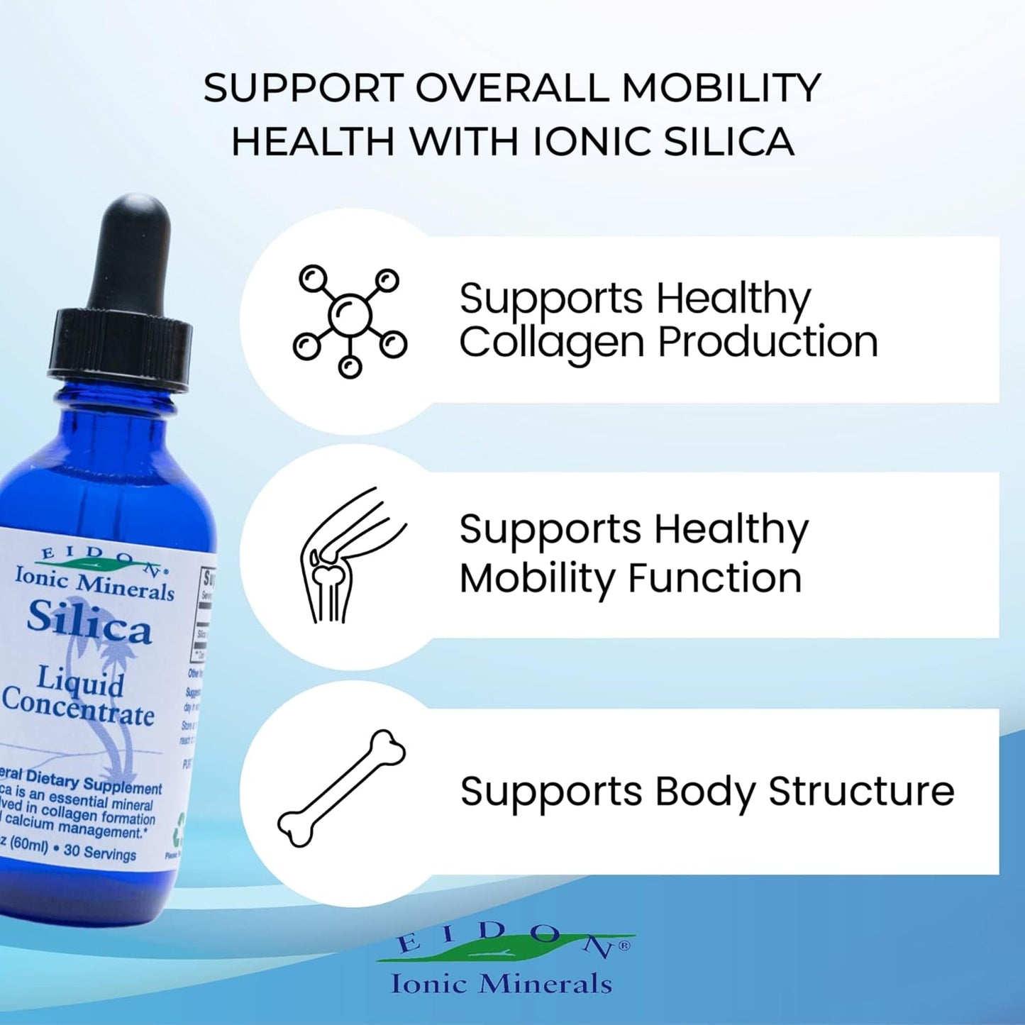 Eidon Liquid Silica Mineral Concentrate – Silica Supplement for Hair, Skin & Nails – Collagen Support | 2 oz
