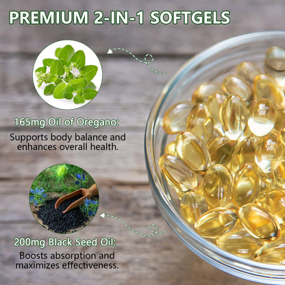 EILTEAU Oil of Oregano with Black Seed Oil - 6000mg Oregano Oil Capsules | Non-GMO, Gluten Free