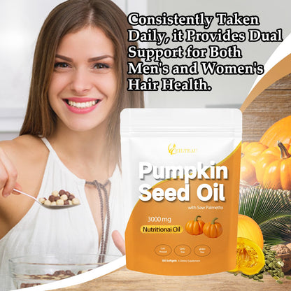 EILTEAU Pumpkin Seed Oil with Saw Palmetto - 3000mg per Serving, Cold Pressed, 180 Softgels | Non-GMO