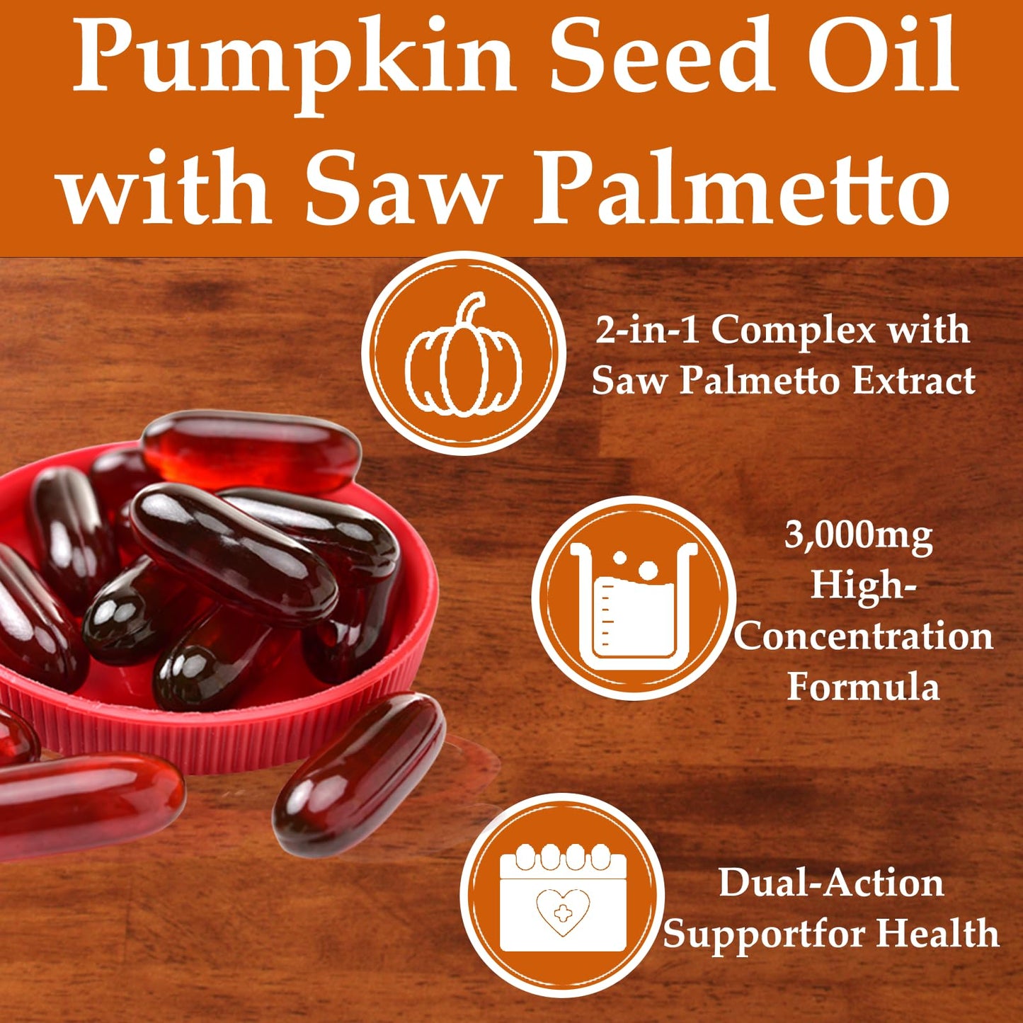 EILTEAU Pumpkin Seed Oil with Saw Palmetto - 3000mg per Serving, Cold Pressed, 180 Softgels | Non-GMO