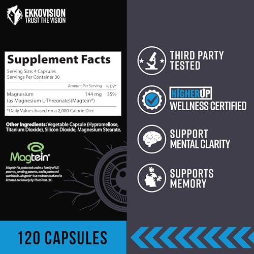 Ekkovision Magtein Magnesium L-Threonate – 2000 mg/Serving, Memory & Cognitive Support, 120 Capsules