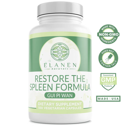 Elanen Naturals Gui Pi Wan - 3rd Party Tested - Restore Spleen & Mind - 100 Veg Capsules