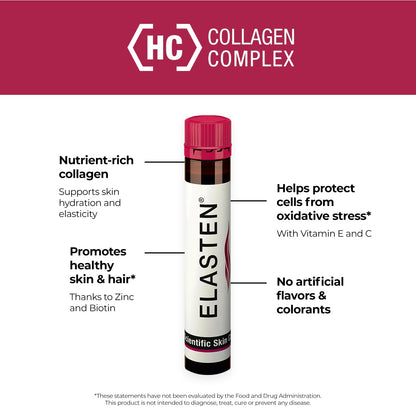 ELASTEN Clinically Tested Collagen Complex for Radiant Skin from Within – 28 Liquid Ampoules (0.85 fl oz / 25 ml Each)