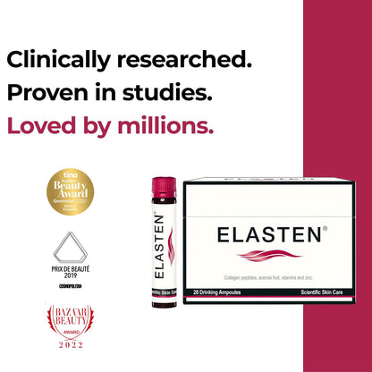 ELASTEN Clinically Tested Collagen Complex for Radiant Skin from Within – 28 Liquid Ampoules (0.85 fl oz / 25 ml Each)
