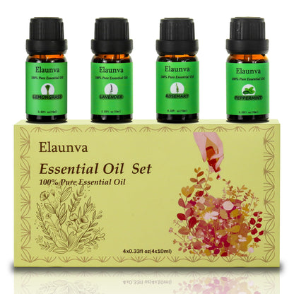 Elaunva Essential Oils Set – 4 Pure Oils for Aromatherapy