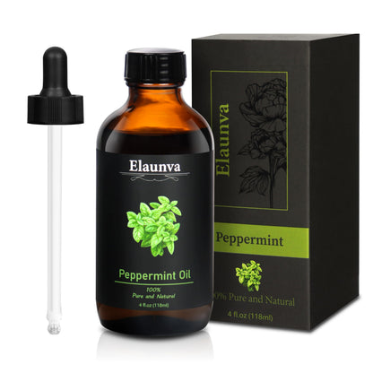 Elaunva Peppermint Essential Oil - 4 oz / 118 ml | 100% Pure & Natural for Aromatherapy, Diffusers, Candles & Soaps