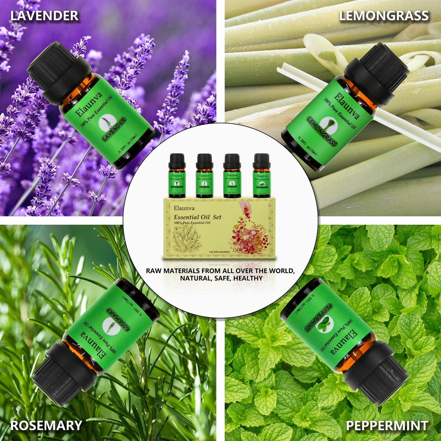 Elaunva Essential Oils Set – 4 Pure Oils for Aromatherapy