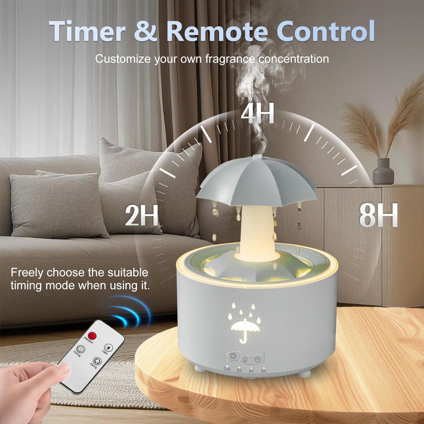 Elcxsla Essential Oil Diffuser 350mL – 360° Rotating Raindrop, Remote, 7-Color Mood Light