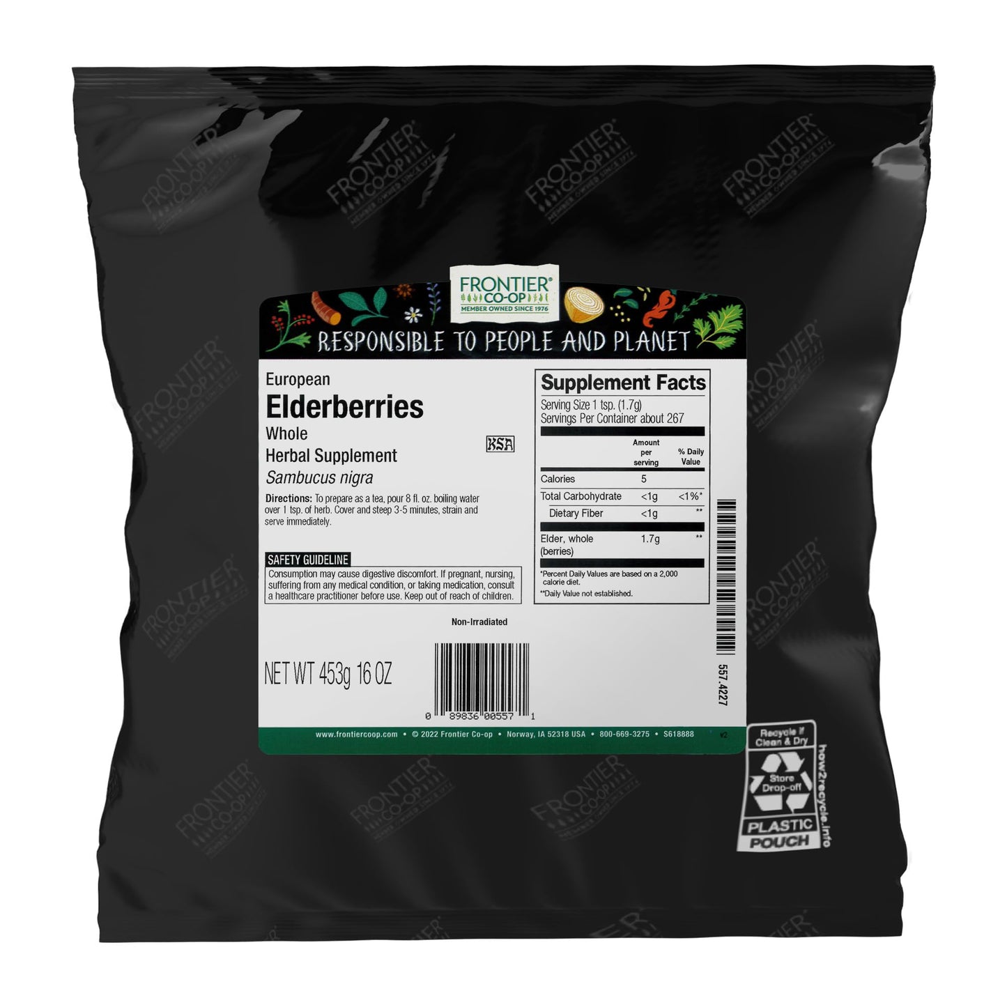 Frontier Co-op Dried Elderberries 1lb Bulk – European Whole, Kosher & Non-GMO