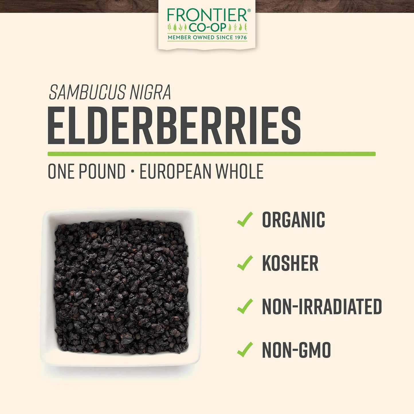 Frontier Co-op Organic Dried Elderberries - 1lb Bulk Bag (European Whole) | Kosher & Non-GMO