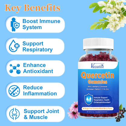 2 Pack Quercetin Gummies with Bromelain – Immune Support, Vegan, Mixed Berry