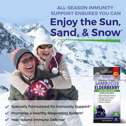 Elderberry Capsules with Zinc & Vitamin C – Immune Support for Adults (60 Count)
