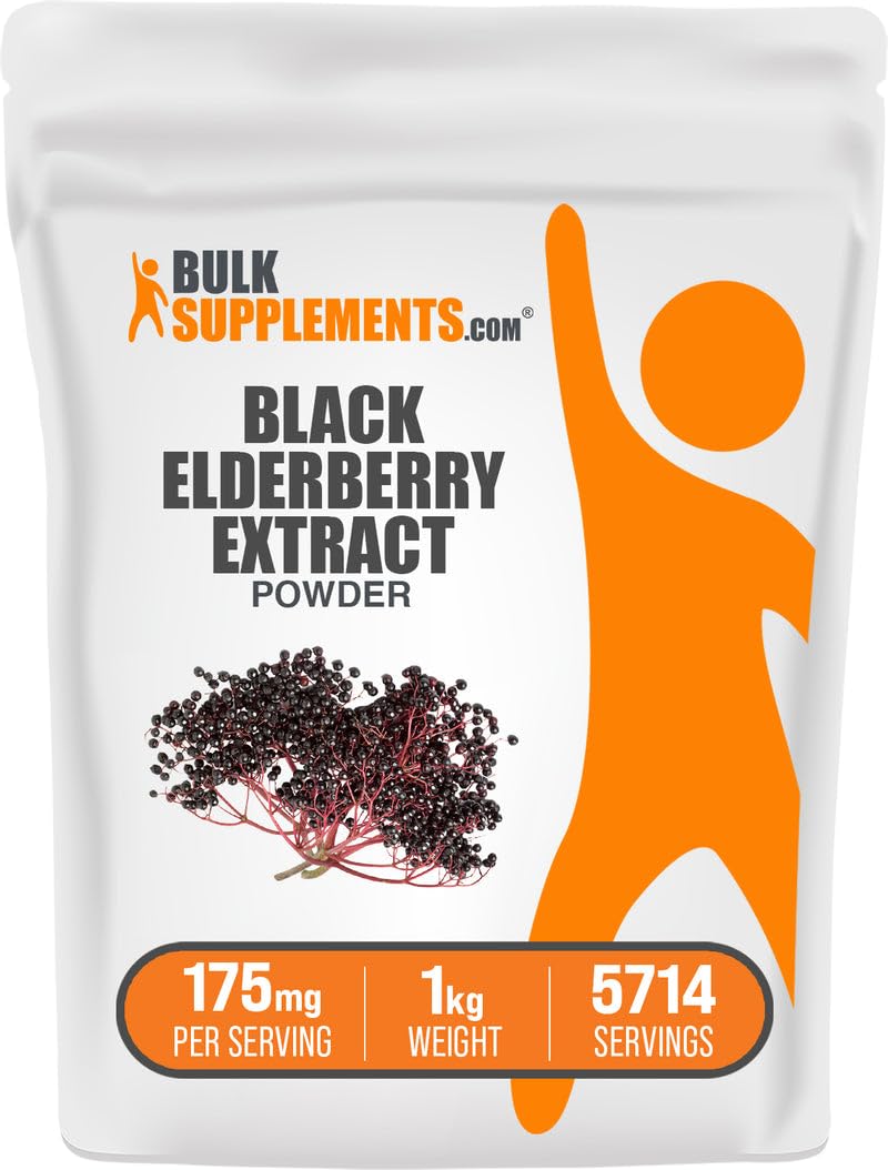 BulkSupplements Elderberry Extract Powder – Black Elderberry, 1kg, Gluten Free | 175 mg per Serving