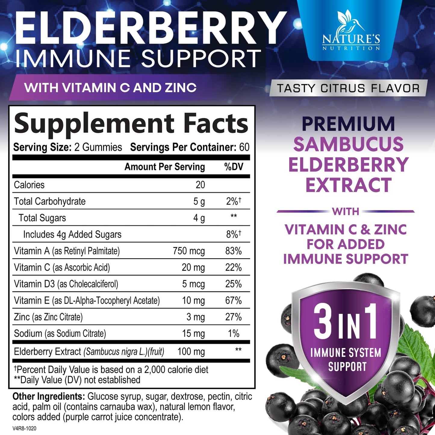 Elderberry Gummies with Vitamin C, D3 & Zinc – Immune Support for Kids & Adults (120 Gummies)