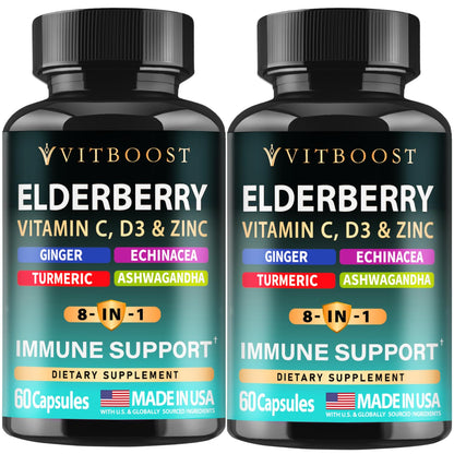 Elderberry Immune Support 8-in-1 (2-Pack) – Vitamin C, Vitamin D 5000 IU, Zinc