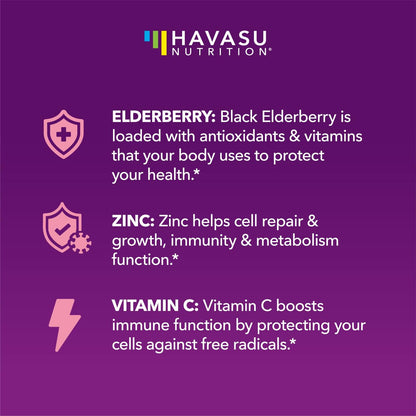 Elderberry Gummies for Kids with Zinc & Vitamin C – 60 Count (Vegan, Berry)