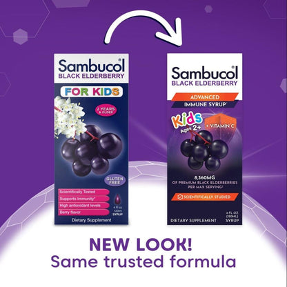 Sambucol Black Elderberry Syrup for Kids – Immune Support & Vitamin C, 4 oz