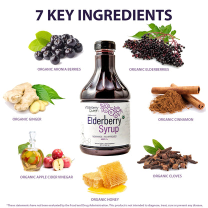 Elderberry Queen Organic Elderberry Syrup 30 Fl Oz – Sambucus & Aronia, USA Made