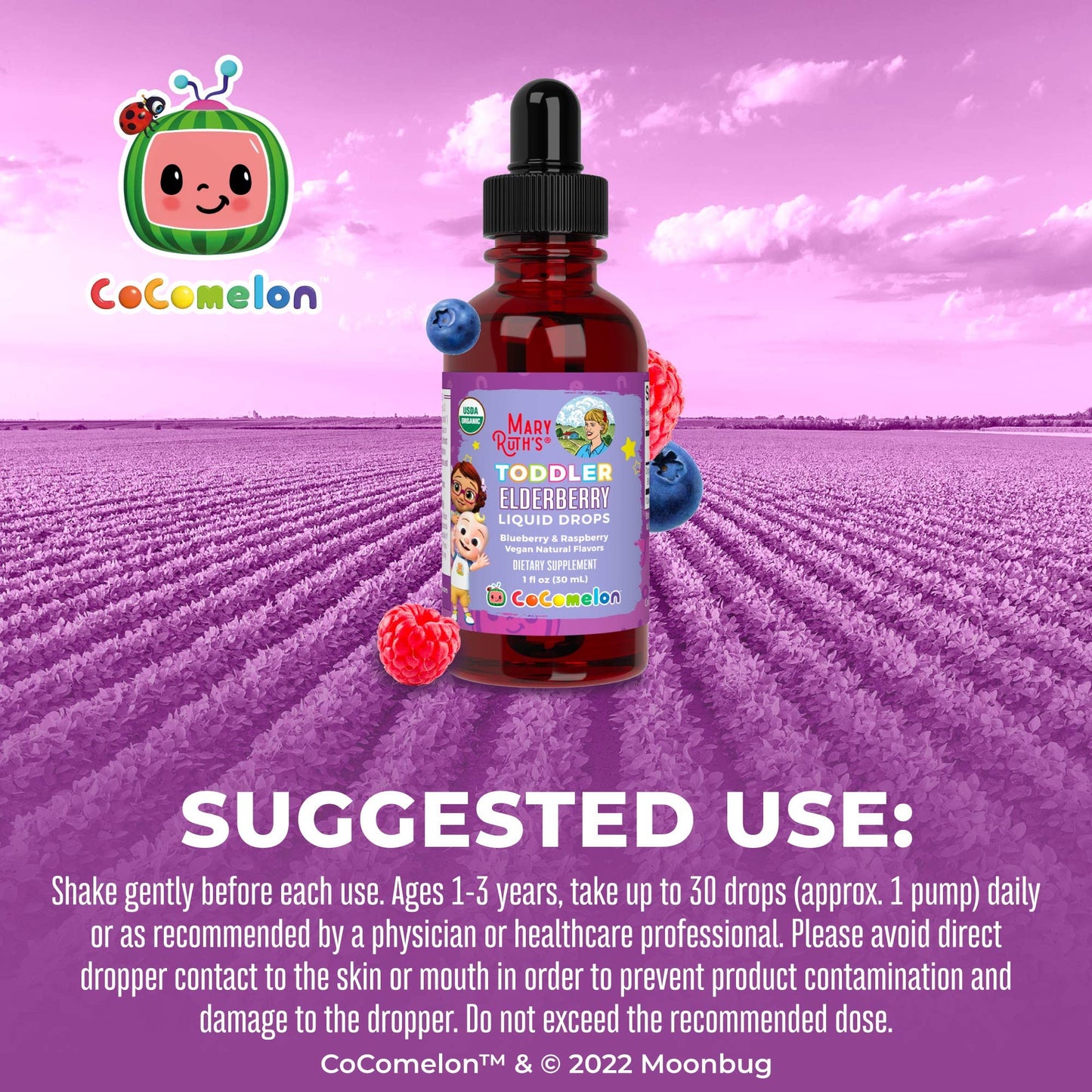 MaryRuth Organics Cocomelon Toddler Elderberry Syrup – USDA Organic, Sugar Free (Ages 1-3) 1 Fl Oz