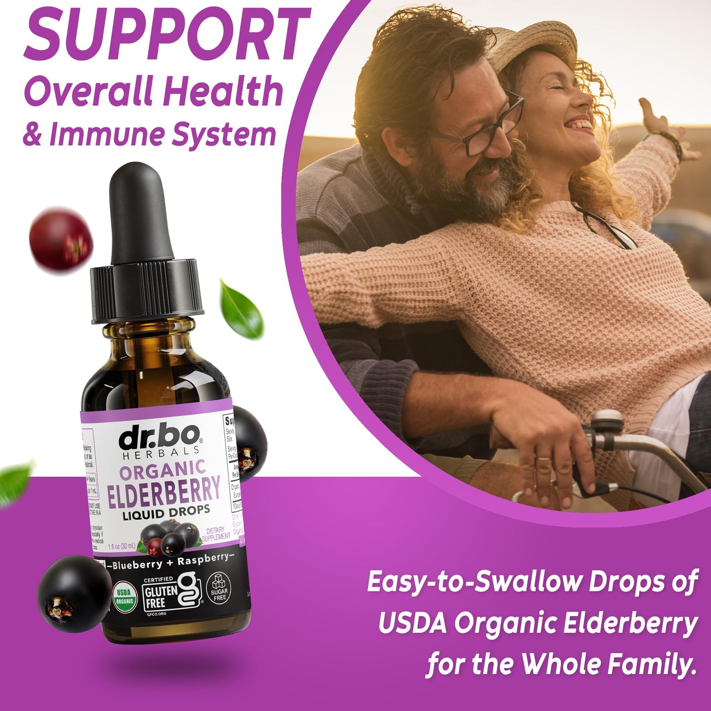 Elderberry Syrup Organic Liquid Drops – Sugar Free Immune Support for Adults & Kids (1 Fl Oz)