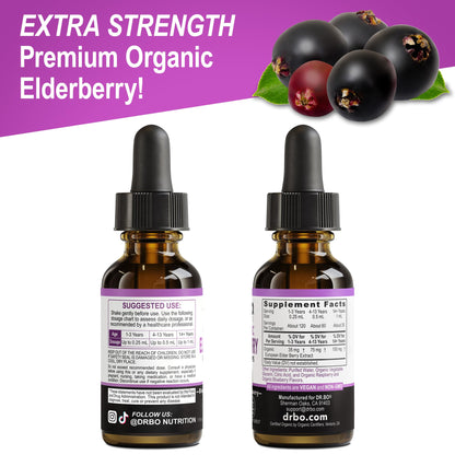 Elderberry Syrup Organic Liquid Drops – Sugar Free Immune Support for Adults & Kids (1 Fl Oz)