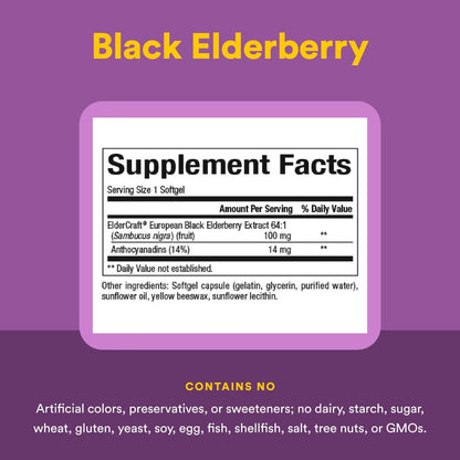 Natural Factors Black Elderberry 100 mg - 60 Fast-Acting Softgels