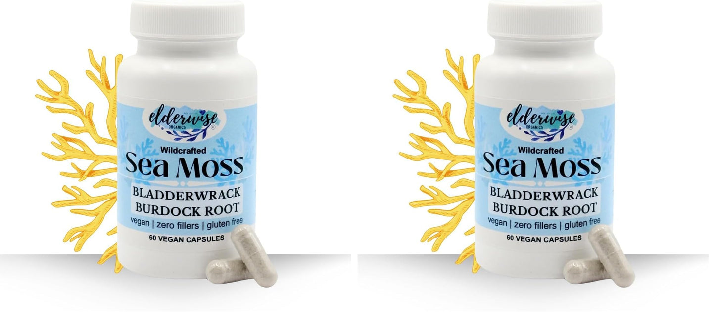 Elderwise Sea Moss Capsules 1400 mg - Burdockroot & Bladderwrack (Pack of 2)