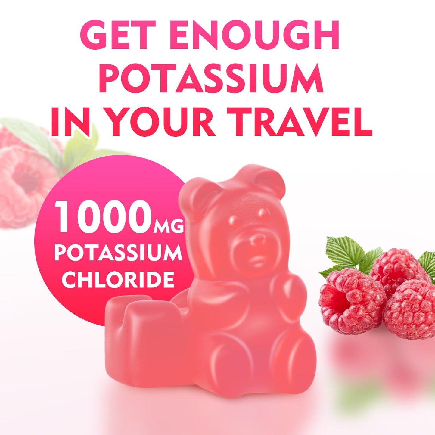 2 Pack Potassium Gummies 1000mg – Sugar-Free Raspberry (120 Count)