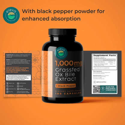 Eleva Nutrition Grass-Fed Ox Bile Extract 1000mg – 180 Capsules