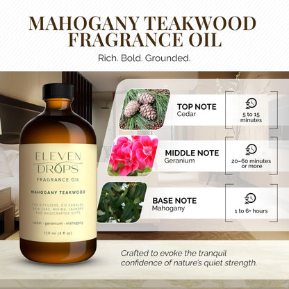 Eleven Drops Mahogany Teakwood Diffuser Oil – Premium 4oz, Made in USA, Pet-Friendly