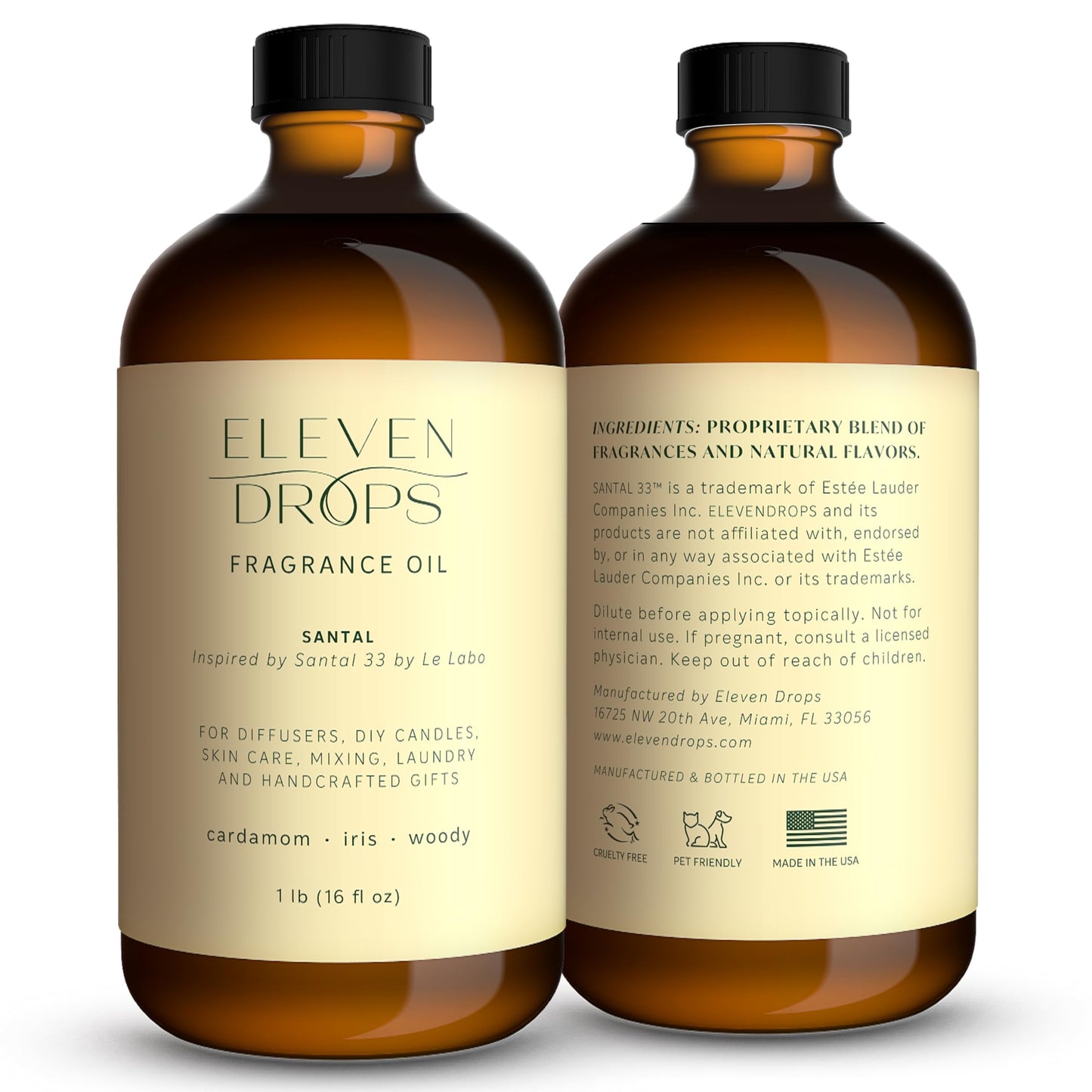 Eleven Drops Santal Aroma Fragrance Oil – 16 oz, IFRA Compliant, Made in USA