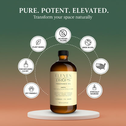 Santal Aroma Fragrance Oil – Eleven Drops | 4 fl oz, Made in USA, IFRA Compliant, Pet Friendly