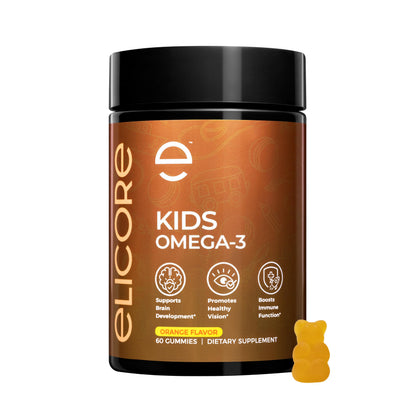 ELICORE Kids Omega-3 Gummies DHA & EPA - Non-GMO, Gluten-Free, Orange Flavor | 60 Count