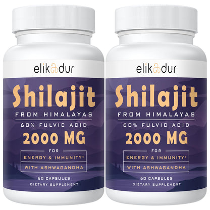 Elikadur 2000 mg Shilajit Supplement – 85+ Minerals, 60% Fulvic Acid, 120 Vegan Capsules