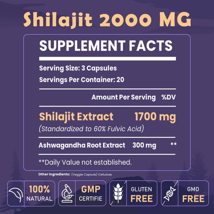 Elikadur 2000 MG Shilajit Supplement – 60 Capsules, 60% Fulvic Acid, 85+ Minerals