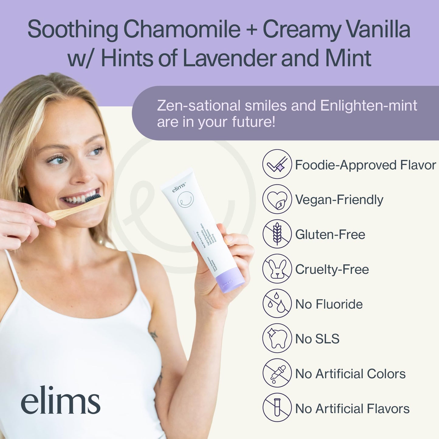 Elims Nano Hydroxyapatite Toothpaste – Fluoride-Free, Remineralizing Whitening for Sensitive Teeth, SLS-Free, Lavender Vanilla Mint Favlor for Adults & Kids, 4oz