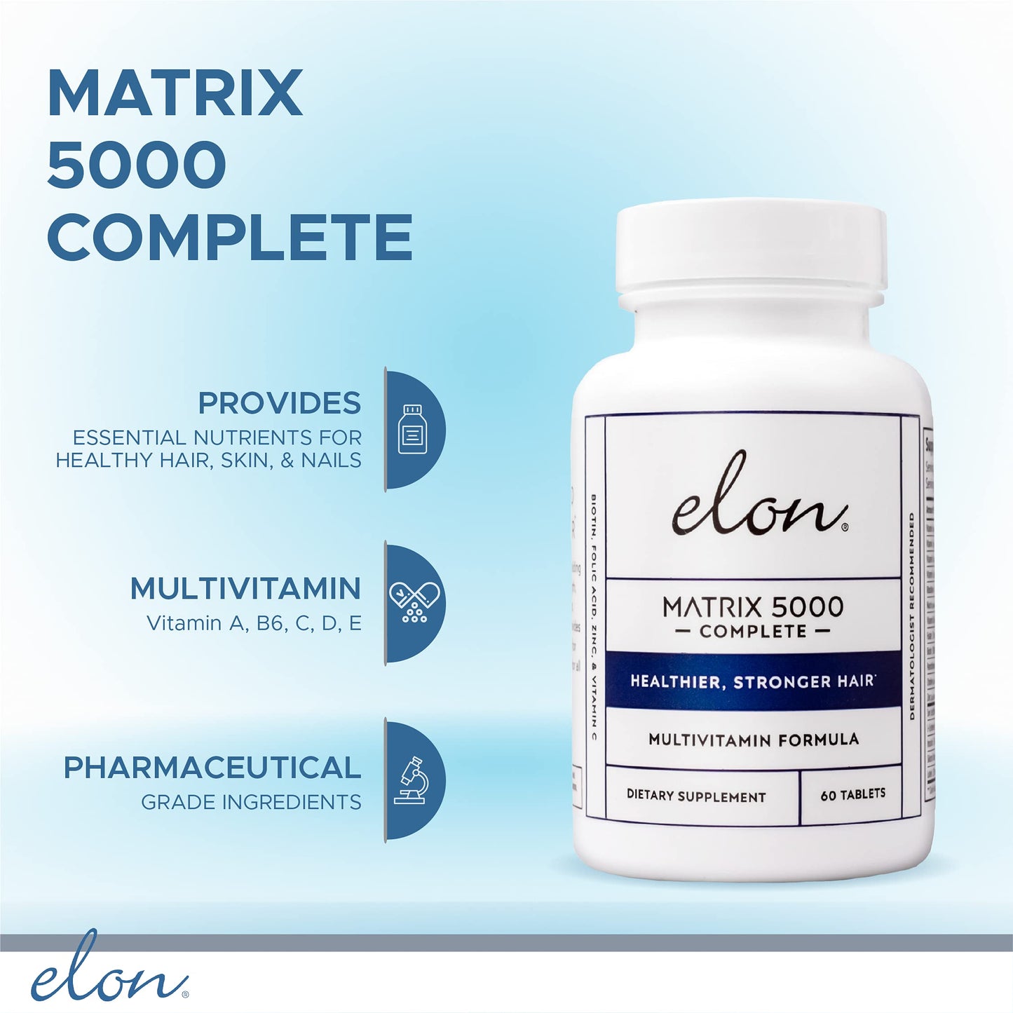 Elon Matrix 5000 Multivitamin – Biotin 5000mcg for Hair, Skin & Nails (2x60 tablets) | 120-Day Pack