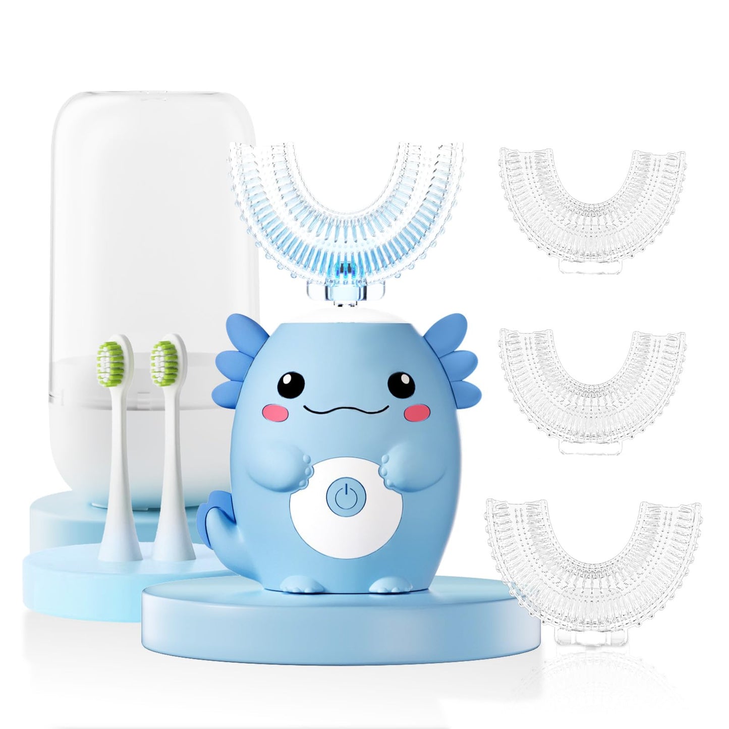 ELOTAME Kids Electric U‑Shaped Toothbrush – Axolotl Cartoon Sonic (Ages 2–15) | 6 Modes